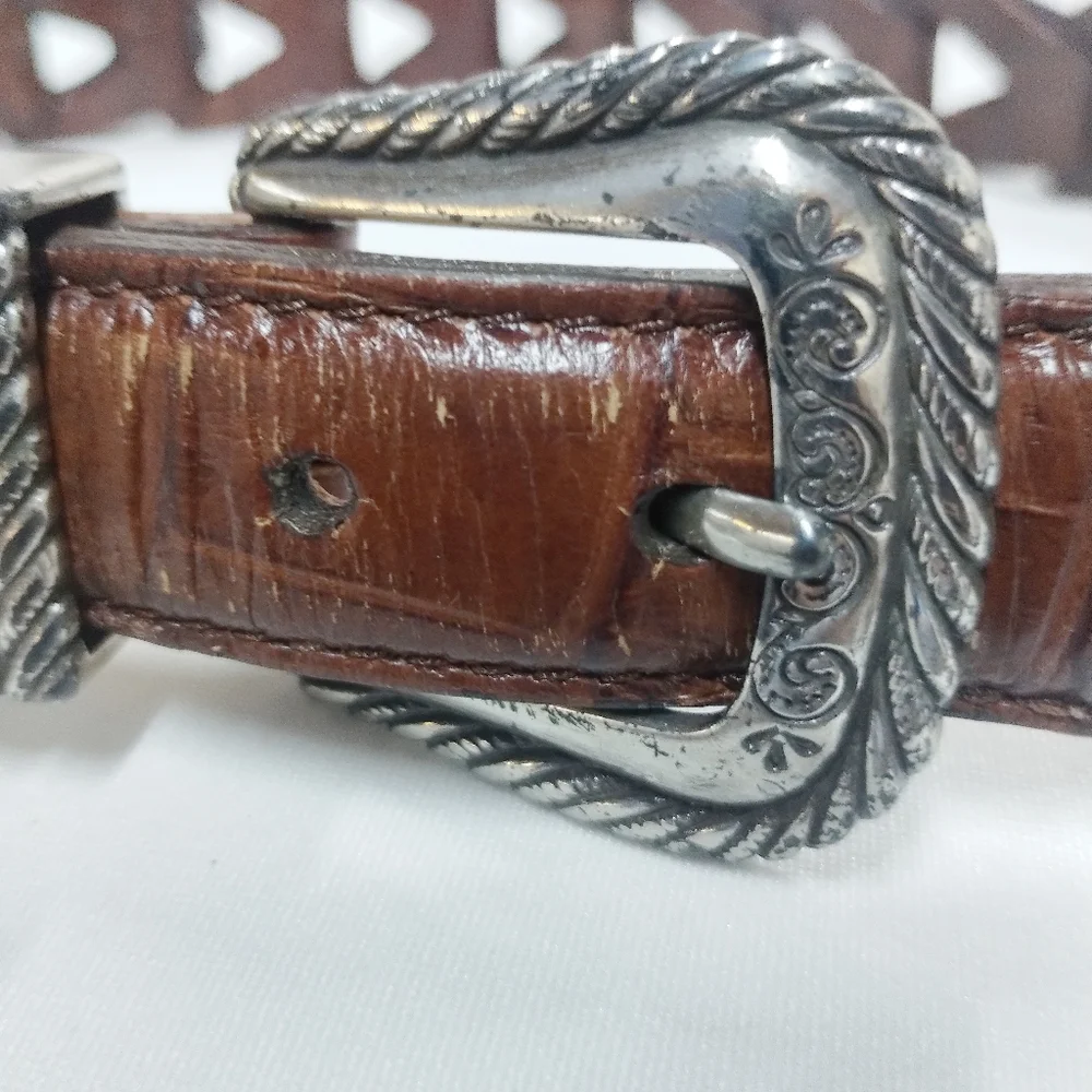 Vintage Brighton Women's Leather Linked Croc Print Belt size‎ 26 Small Western